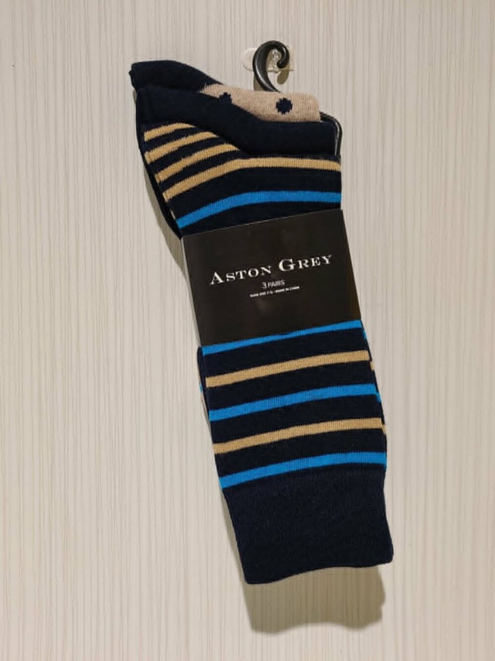 Aston Grey 3 Pair Socks for Men including Stripes, Dots & Navy